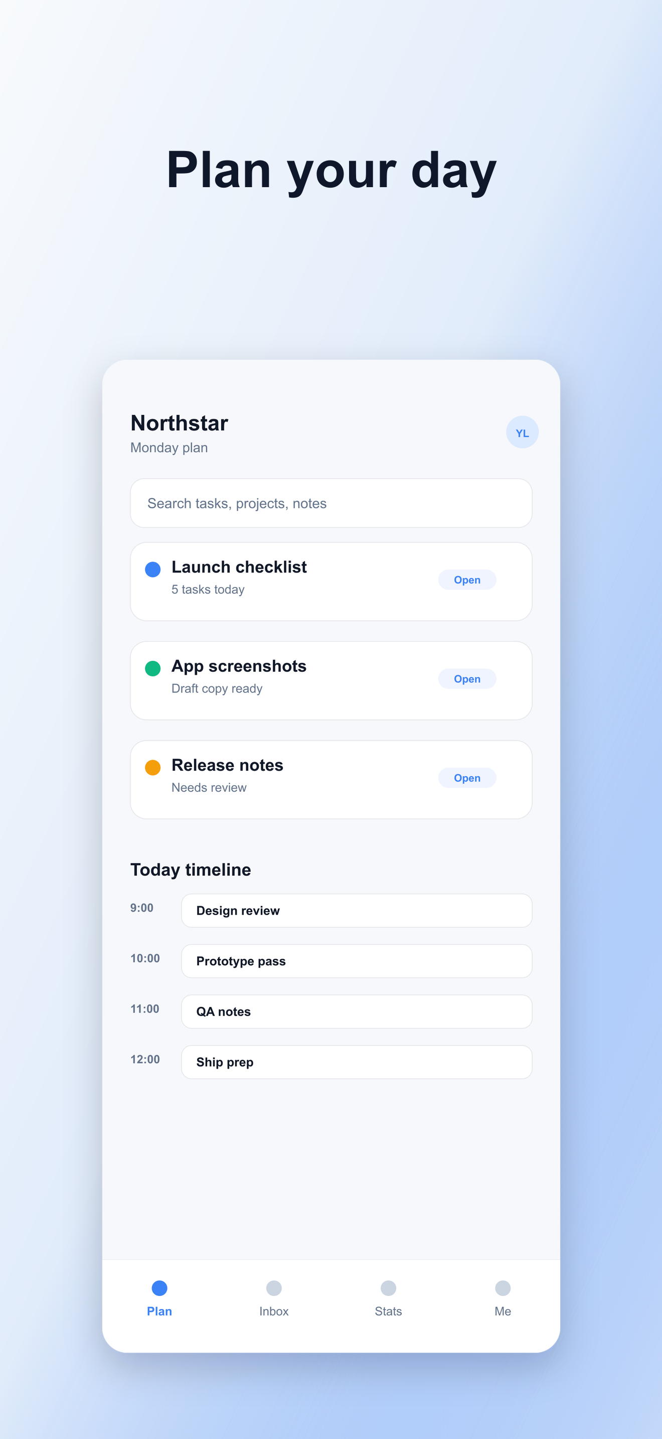Generated App Store screenshot with headline Plan your day